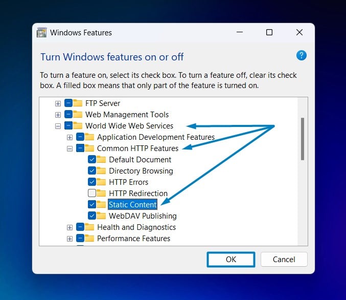 Static Content Windows 11