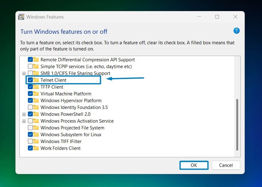 How to Enable Telnet Client in Windows 11