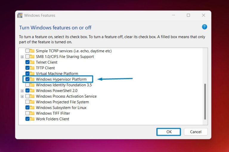 Enable Windows Hypervisor Platform in Windows 11