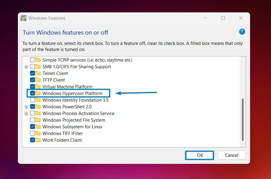 Enable Windows Hypervisor Platform in Windows 11