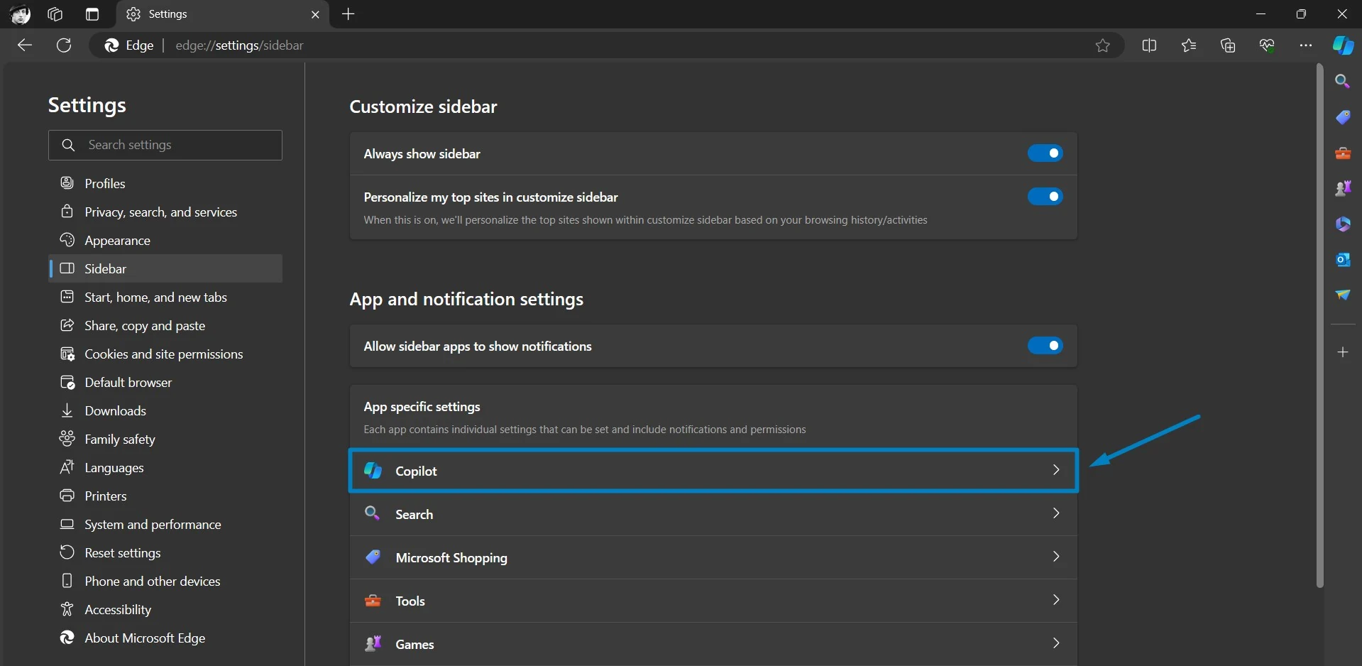 Apps and Notification Settings - Copilot