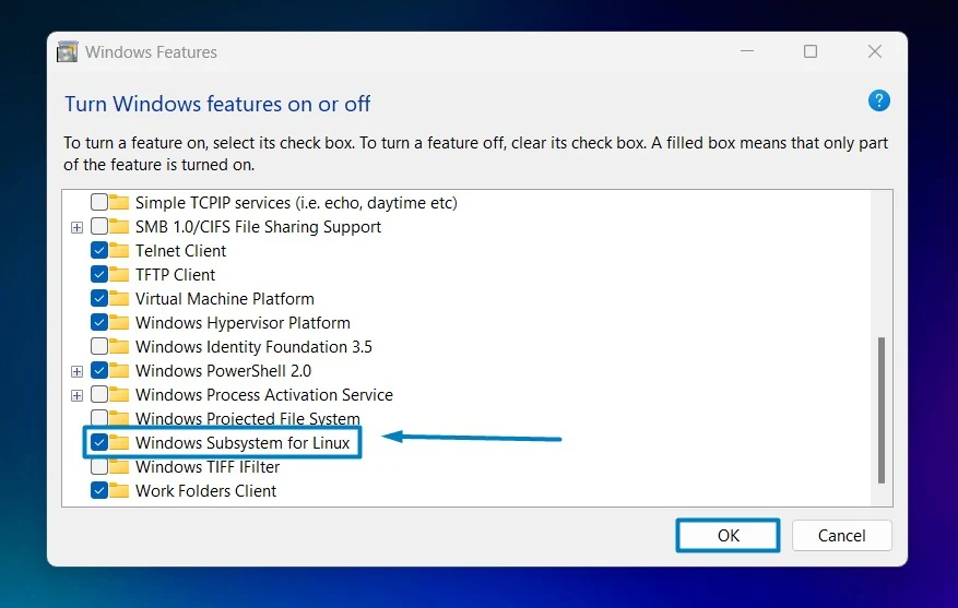 Enable WSL in Windows 11 Enable WSL in Windows 11