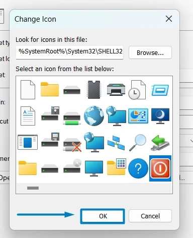 Choose Shutdown icon