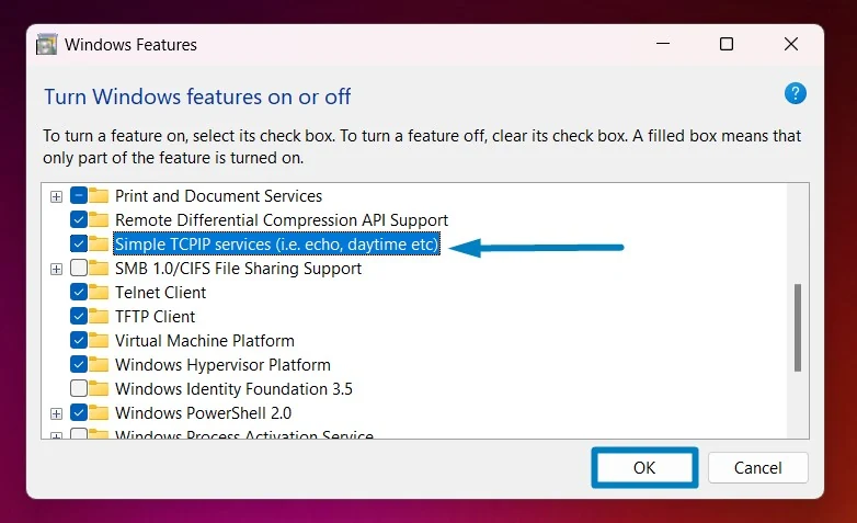Enable Simple TCPIP Services Windows 11 Enable Simple TCP/IP Services on Windows 11