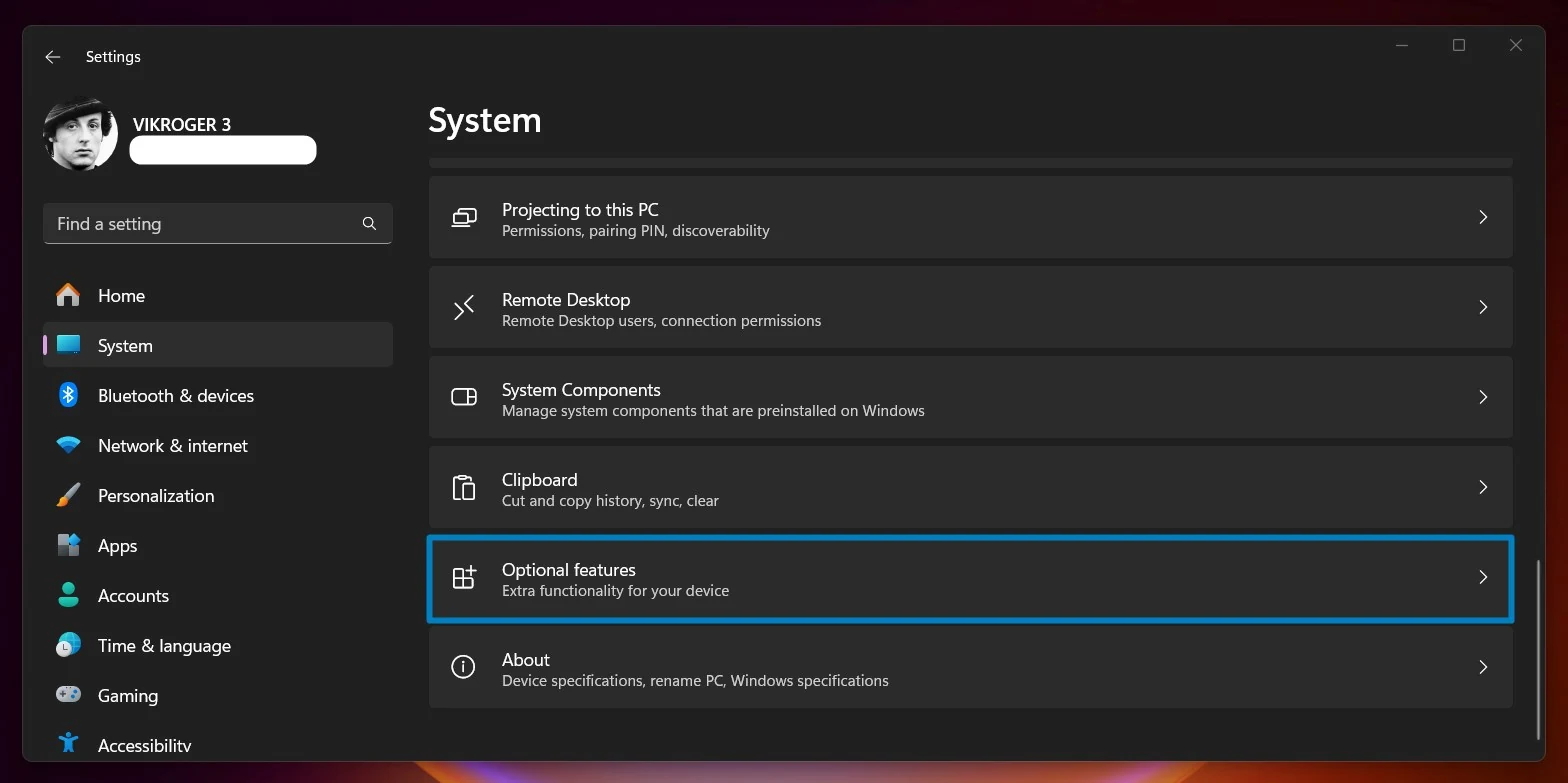 Optional features