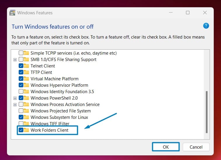 Enable Work Folders Client in Windows 11