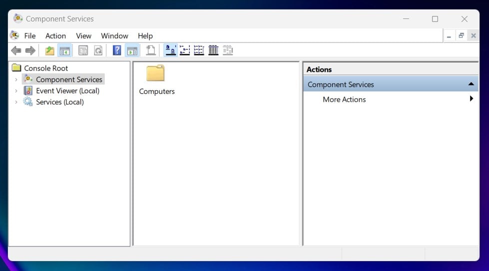 Component Services Management Console in Windows 11