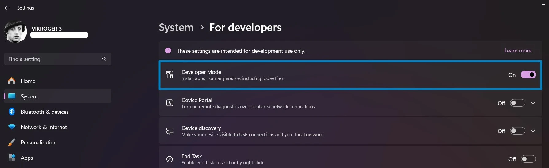 Developer Mode Enabled