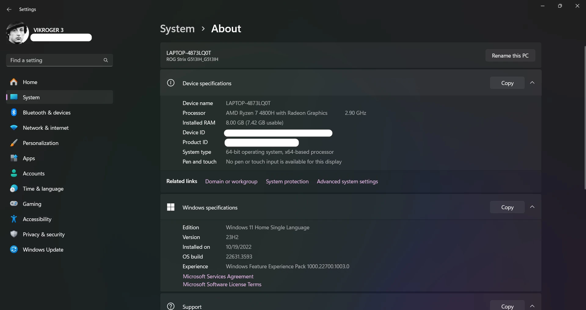 Device and Windows Specifications Device and Windows Specifications