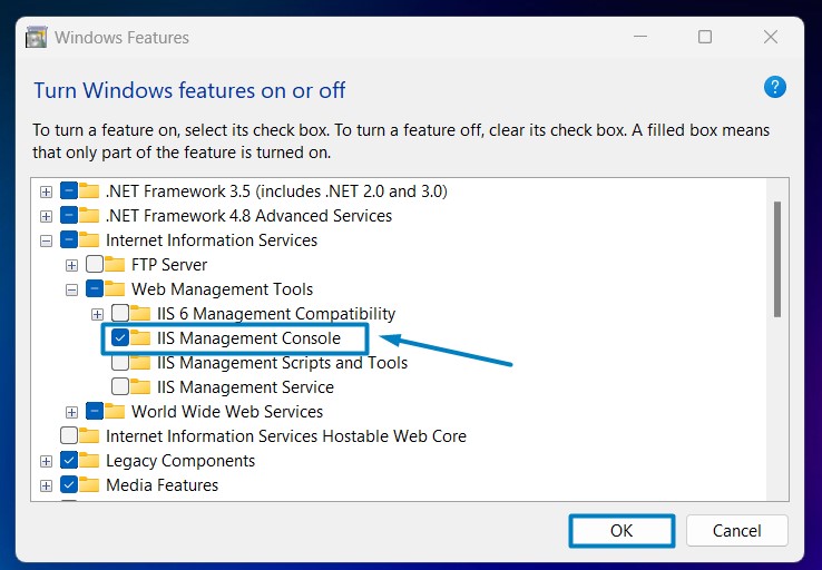 Enable IIS Management Console in Windows 11