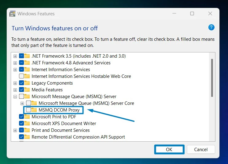 Enable MSMQ DCOM Proxy in Windows 11