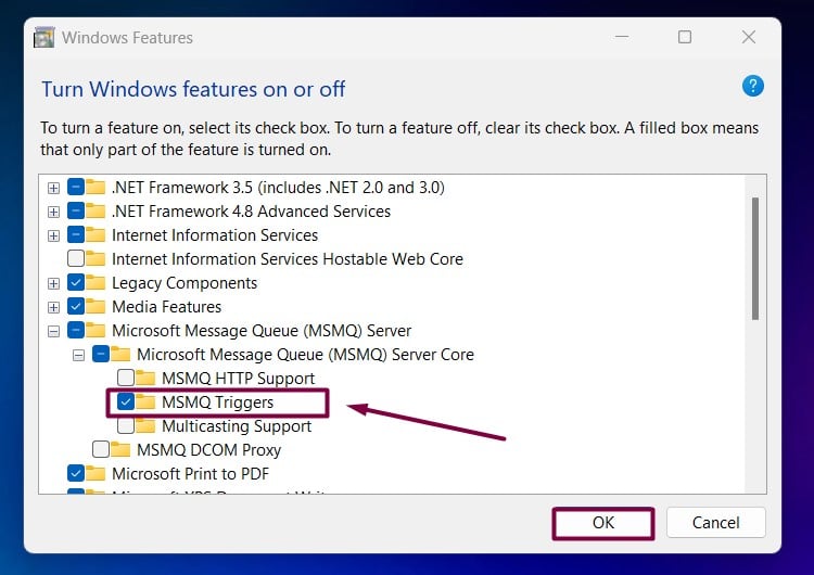 Enable MSMQ Triggers in Windows 11