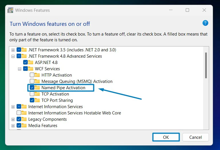 Enable Named Pipe Activation in Windows 11