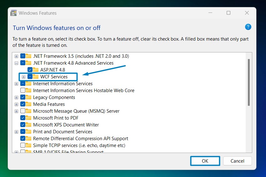Enable WCF Services in Windows 11
