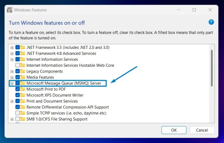 how to enable message queue in windows server 2016