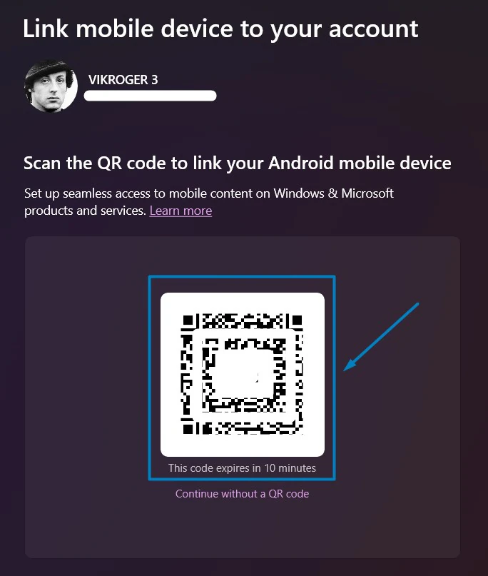 Scan the QR Code to connect to link your Android Mobile Device