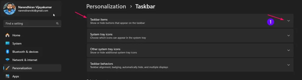 Accessing Taskbar Items