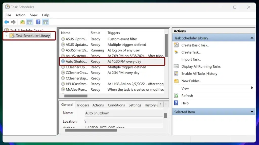 Auto Shutdown Task Created in Windows 11