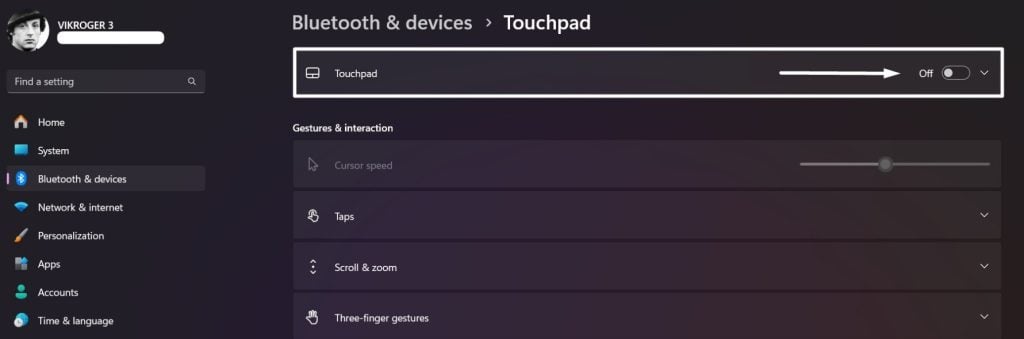 Disable Touchpad Windows 11