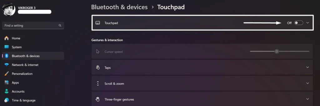 Disable Touchpad Windows 11