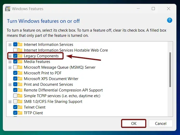 Enable Legacy Components in Windows 11