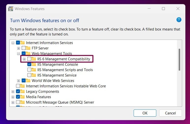 IIS 6 Management Compatibility