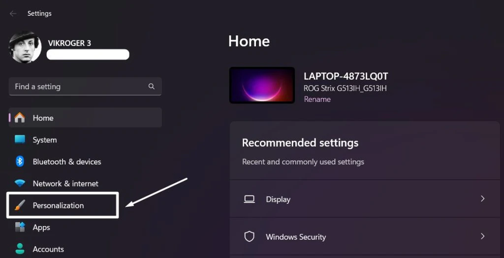 Personalization Settings Personalization Settings