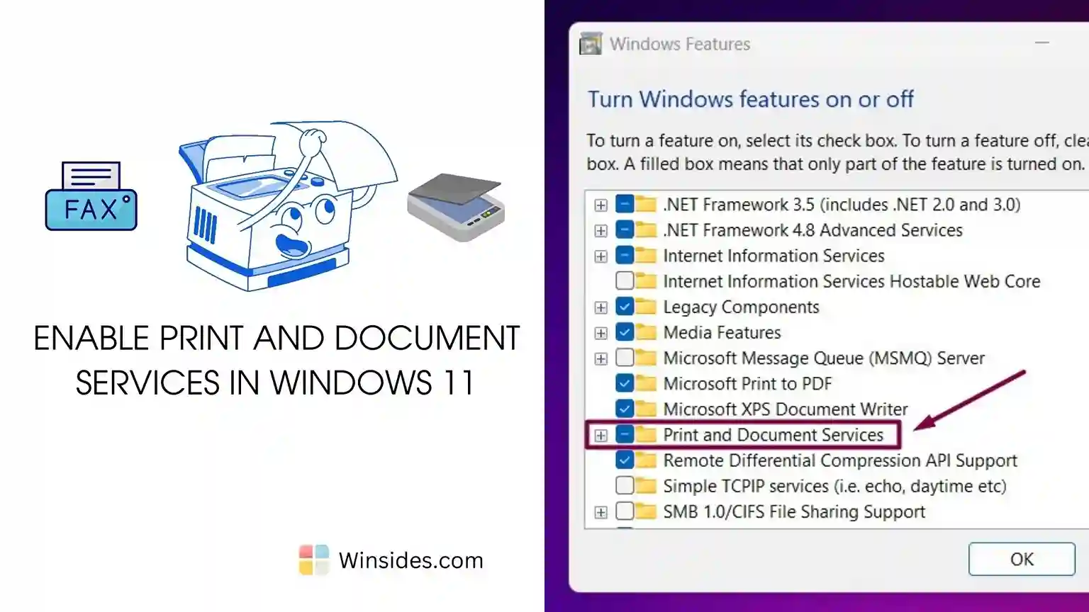 How to enable print and document services in windows 11 