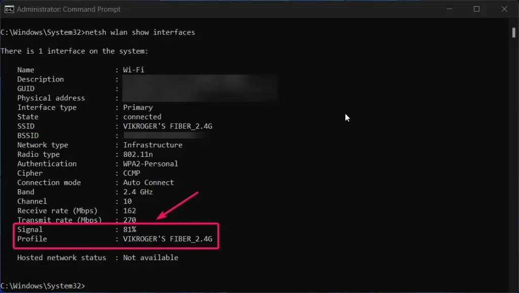 Viewing WiFi Signal Strength using Command Prompt