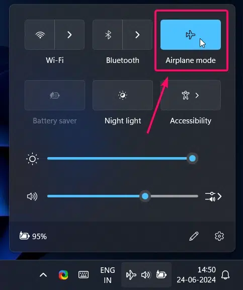 Enable Airplane Mode in Windows 11