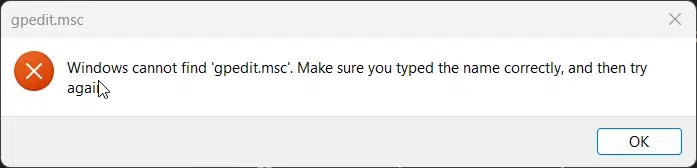 Windows Cannot Find 'gpedit.msc' Error