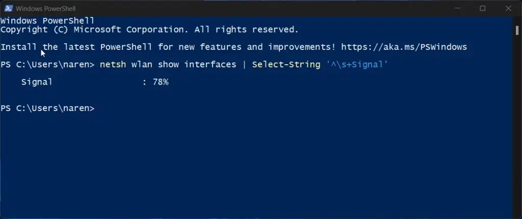 Viewing WiFi Signal Strength using PowerShell