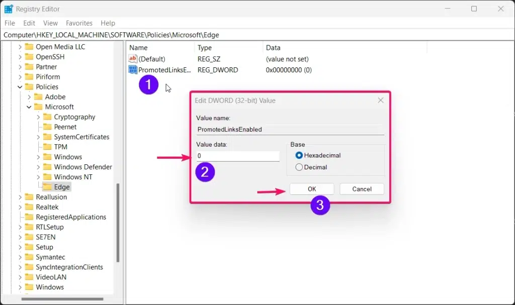 Setting DWORD Value.