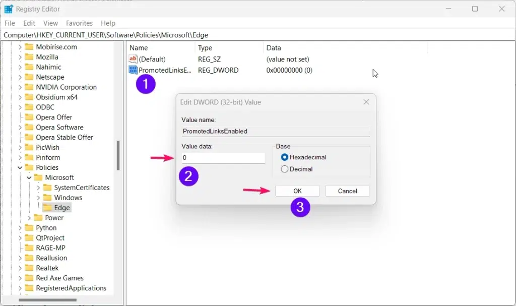 Setting DWORD Value.