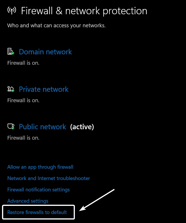 Restore Firewall Settings