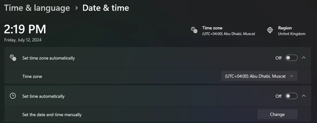 Set time zone automatically is not greyed out