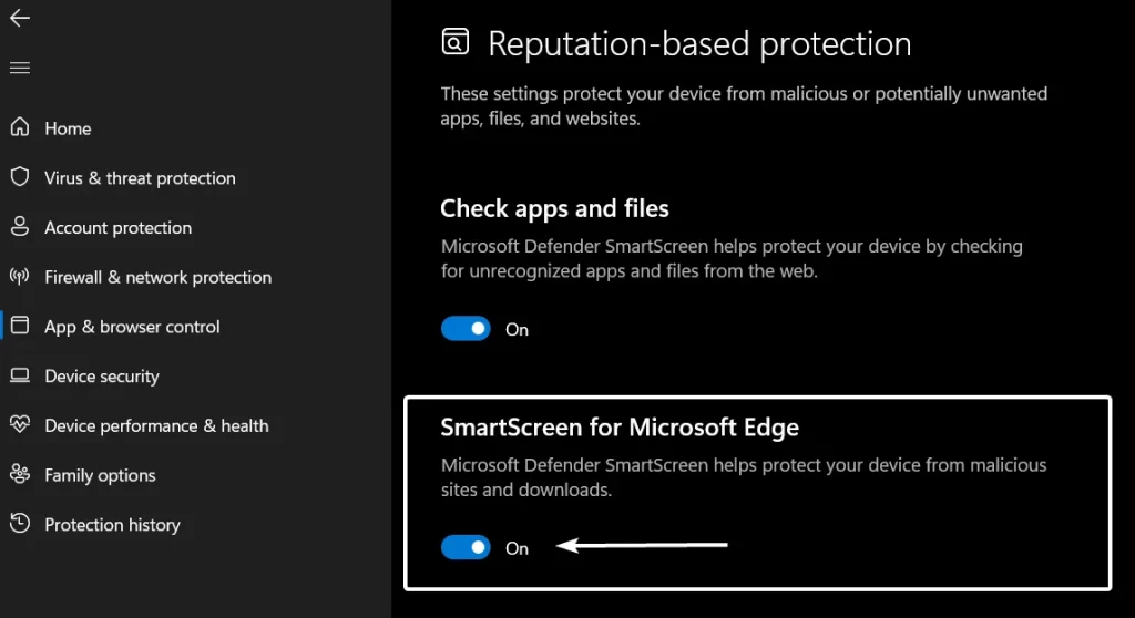 Turn on SmartScreen for Edge Browser