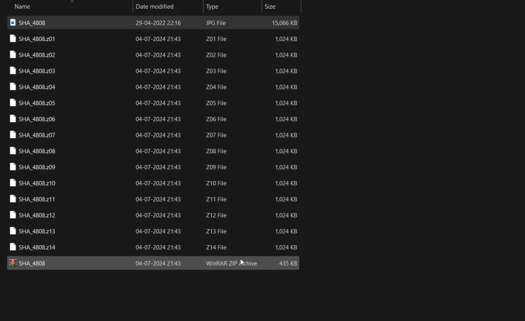 Files Splitted using Winrar