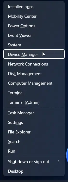 Opening Device Manager using Winkey + X