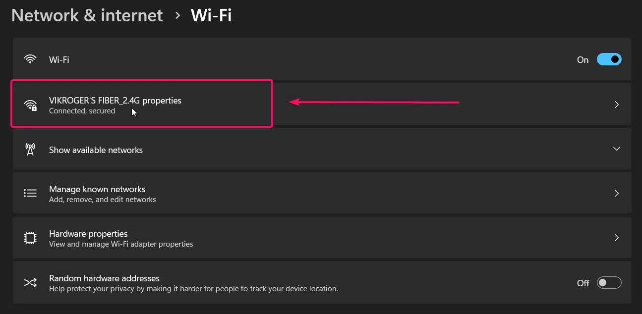 Choose your Connected WiFi option