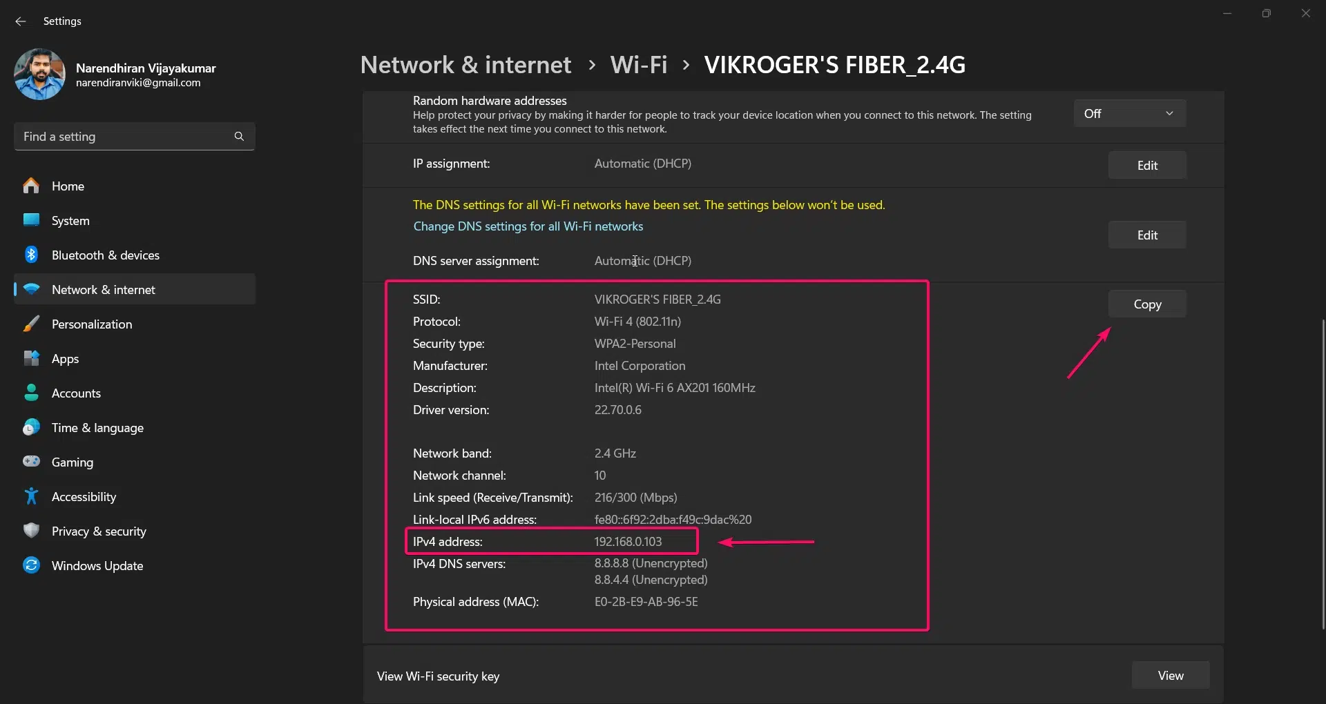 IP Address in Settings App