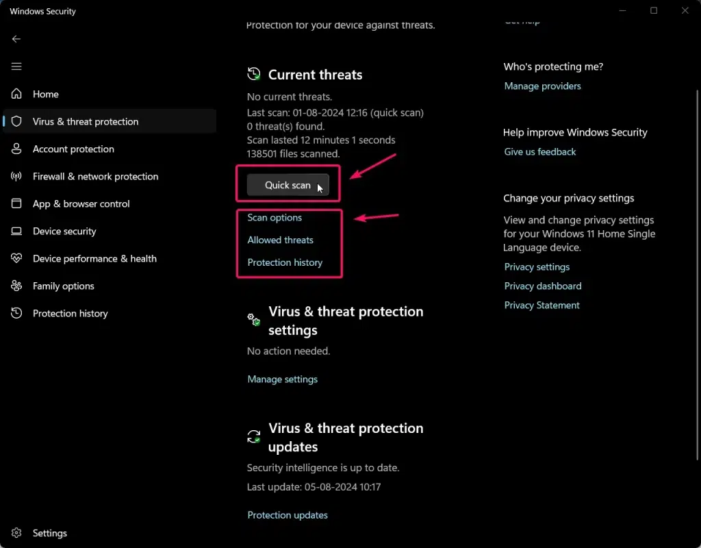 Scan Settings in Windows Defender