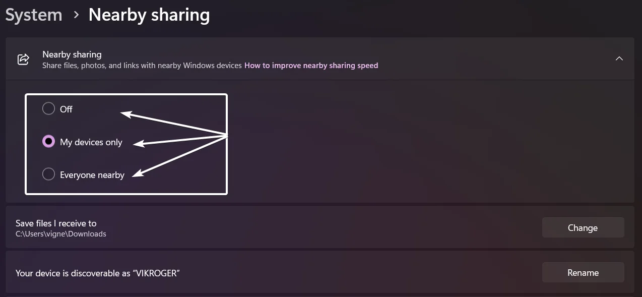 Choose nearby sharing options Choose nearby sharing options