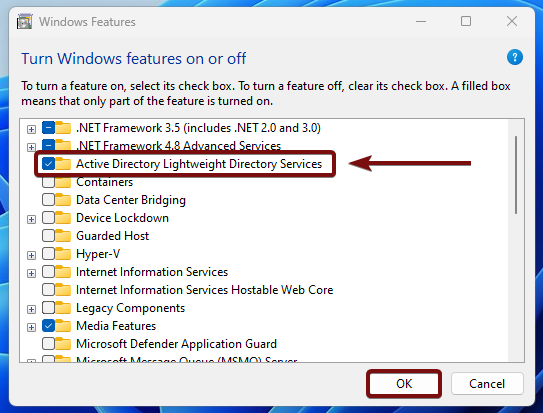 Enable Active Directory Lightweight Directory Services in Windows 11
