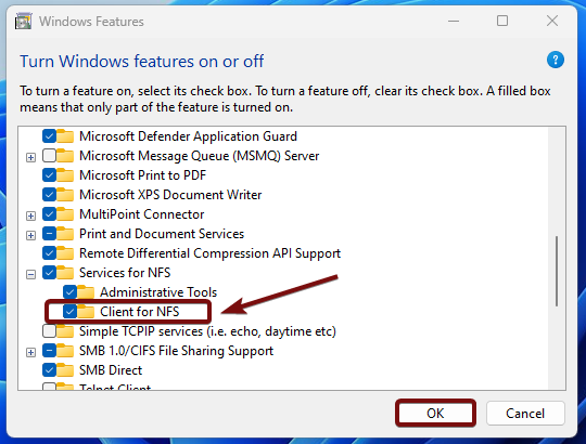 Enable Client for NFS in Windows 11