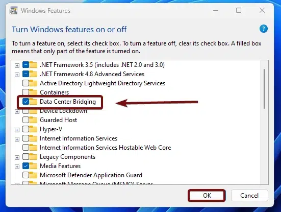 Enable Data Center Bridging in Windows 11