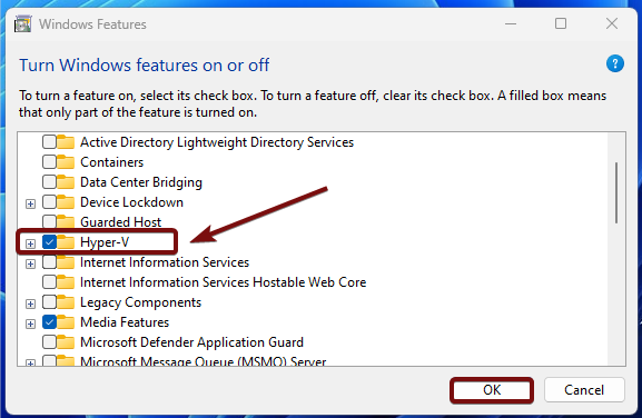 Enable Hyper V in Windows 11