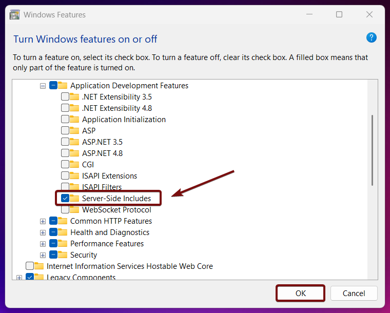 Enable Server Side Includes in Windows 11