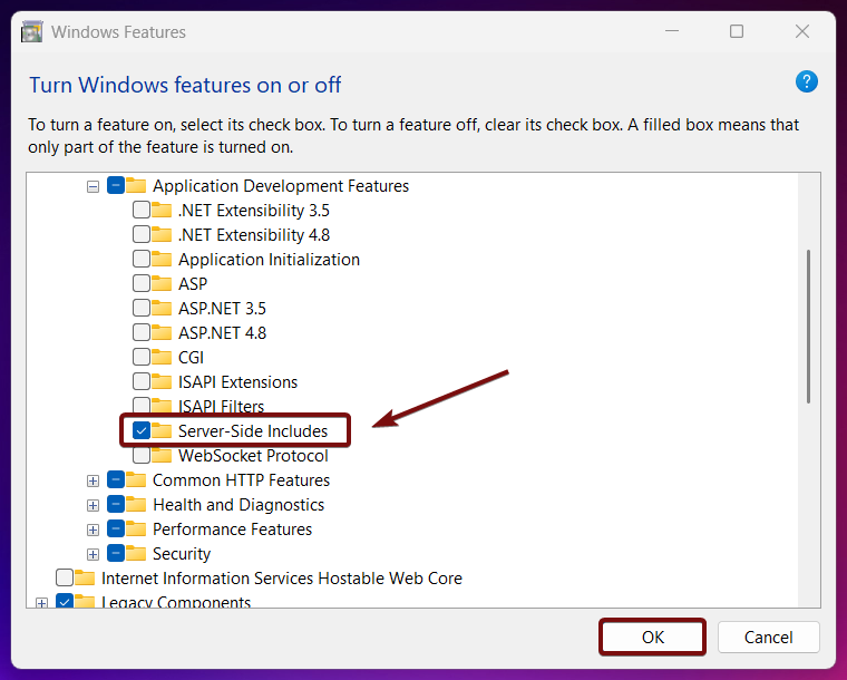 Enable Server Side Includes in Windows 11 Enable Server Side Includes in Windows 11