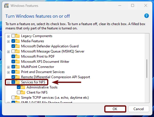 Enable Services for NFS in Windows 11